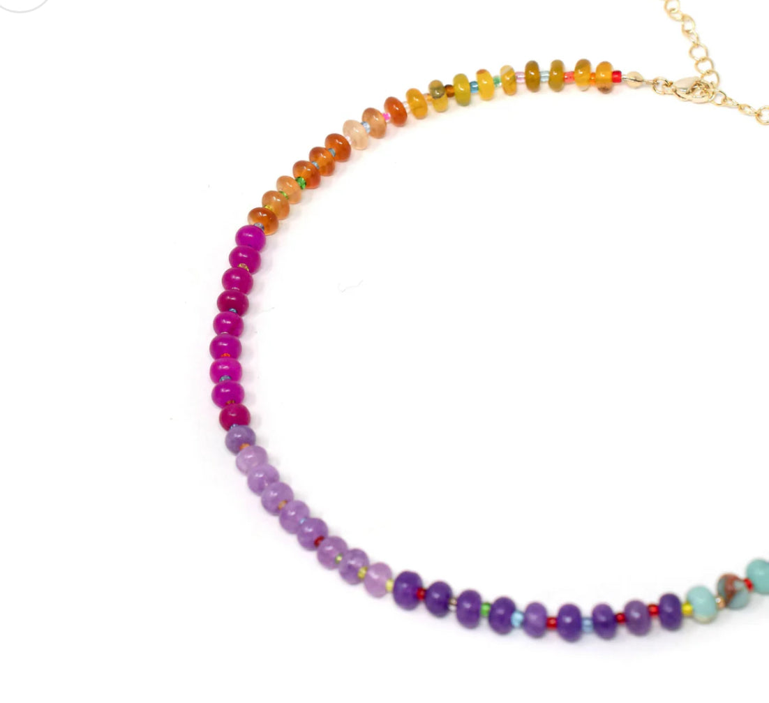 The Sis Kiss Multicolored Natural Stone Necklace w/ Toggle