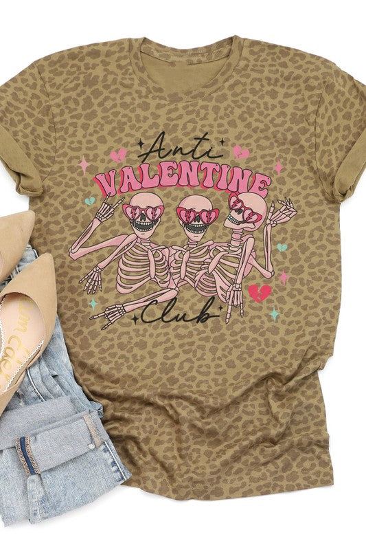 Anti Valentine Club Skeleton Leopard Tee
