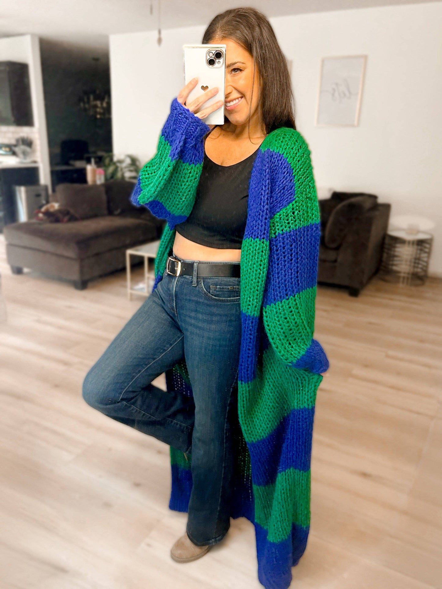 PREORDER - Oversized Chunky Striped Balloon Sleeve Duster Cardigan