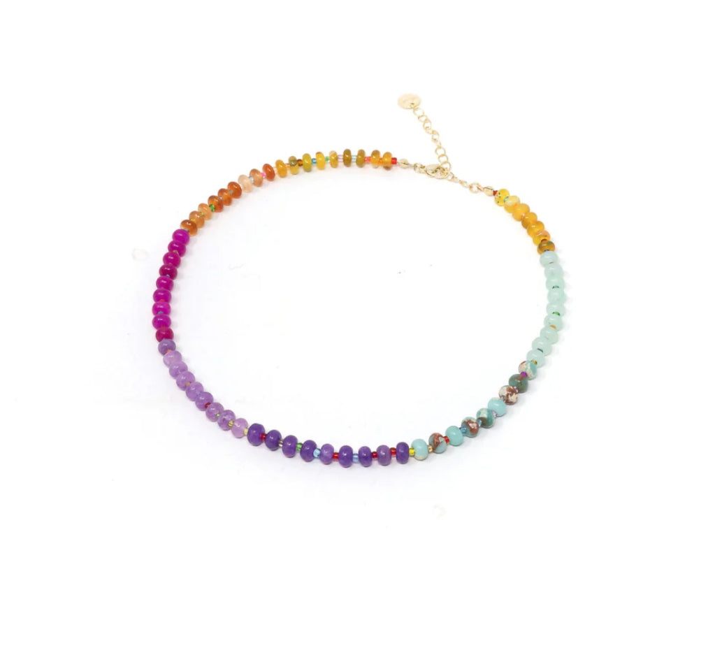 The Sis Kiss Multicolored Natural Stone Necklace w/ Toggle