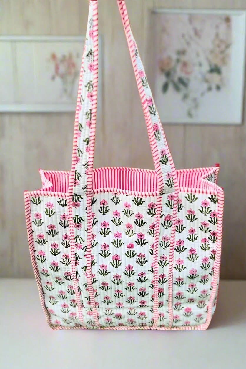 PREORDER - Sutton Pink & White Floral Tote Bag