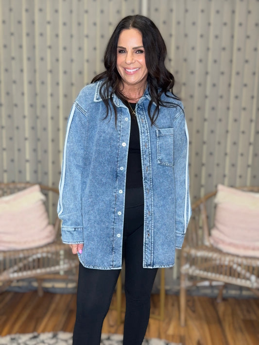 Washed French Terry Button Down