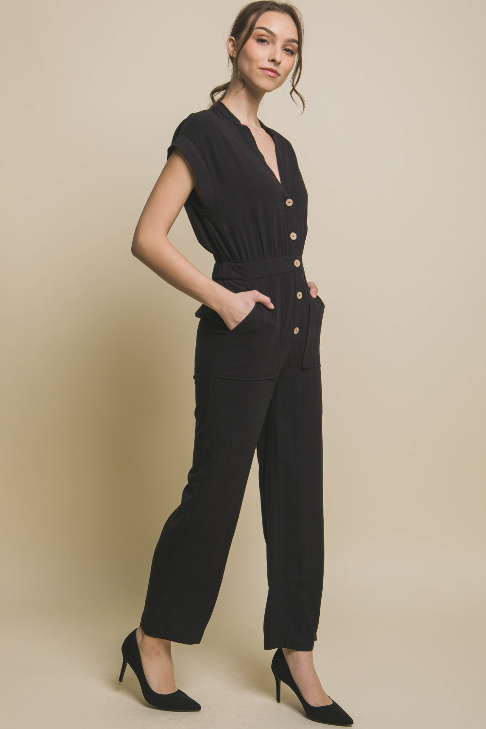 Alyssa Button Up Front Pocket Jumpsuit