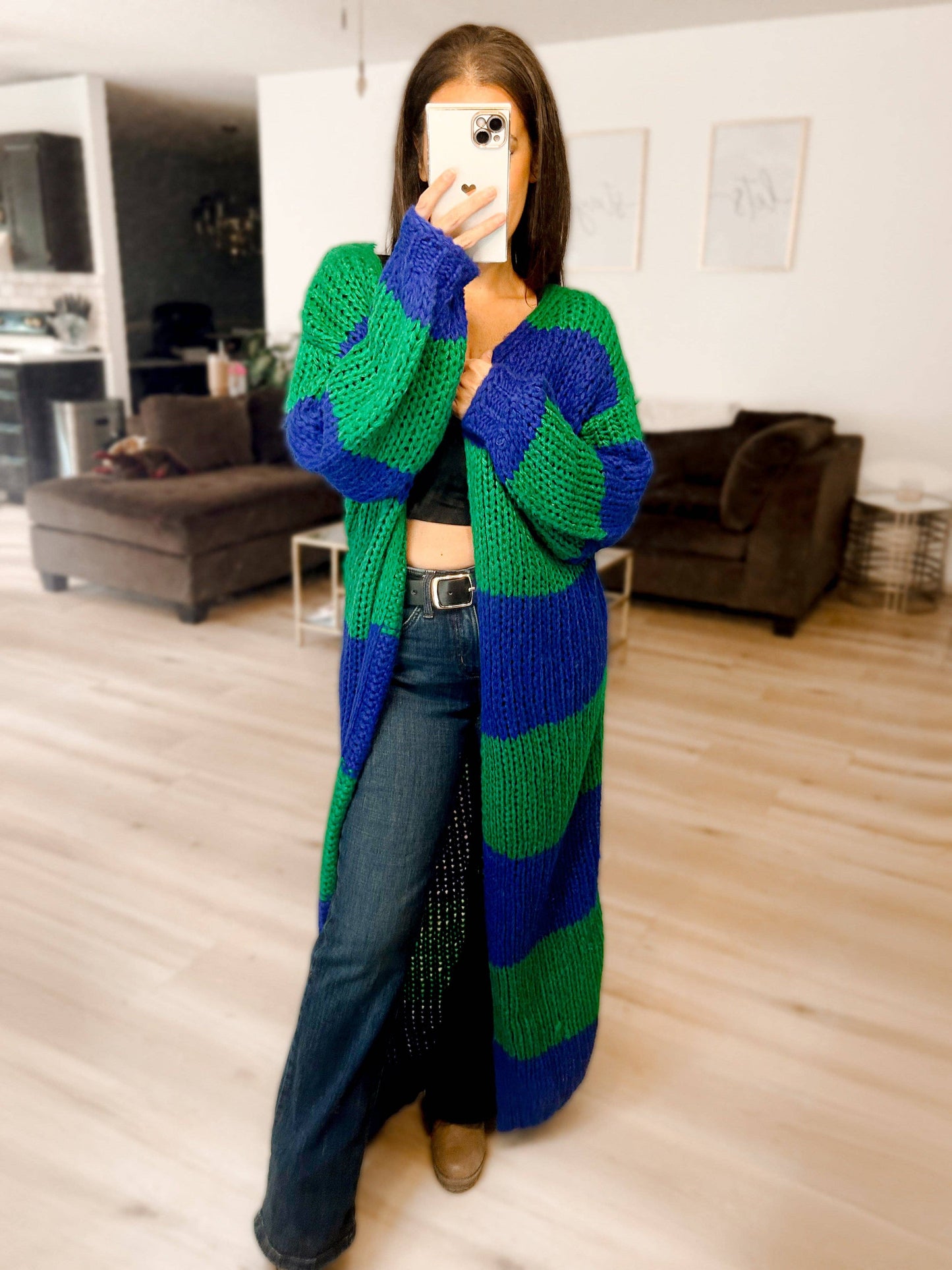 PREORDER - Oversized Chunky Striped Balloon Sleeve Duster Cardigan