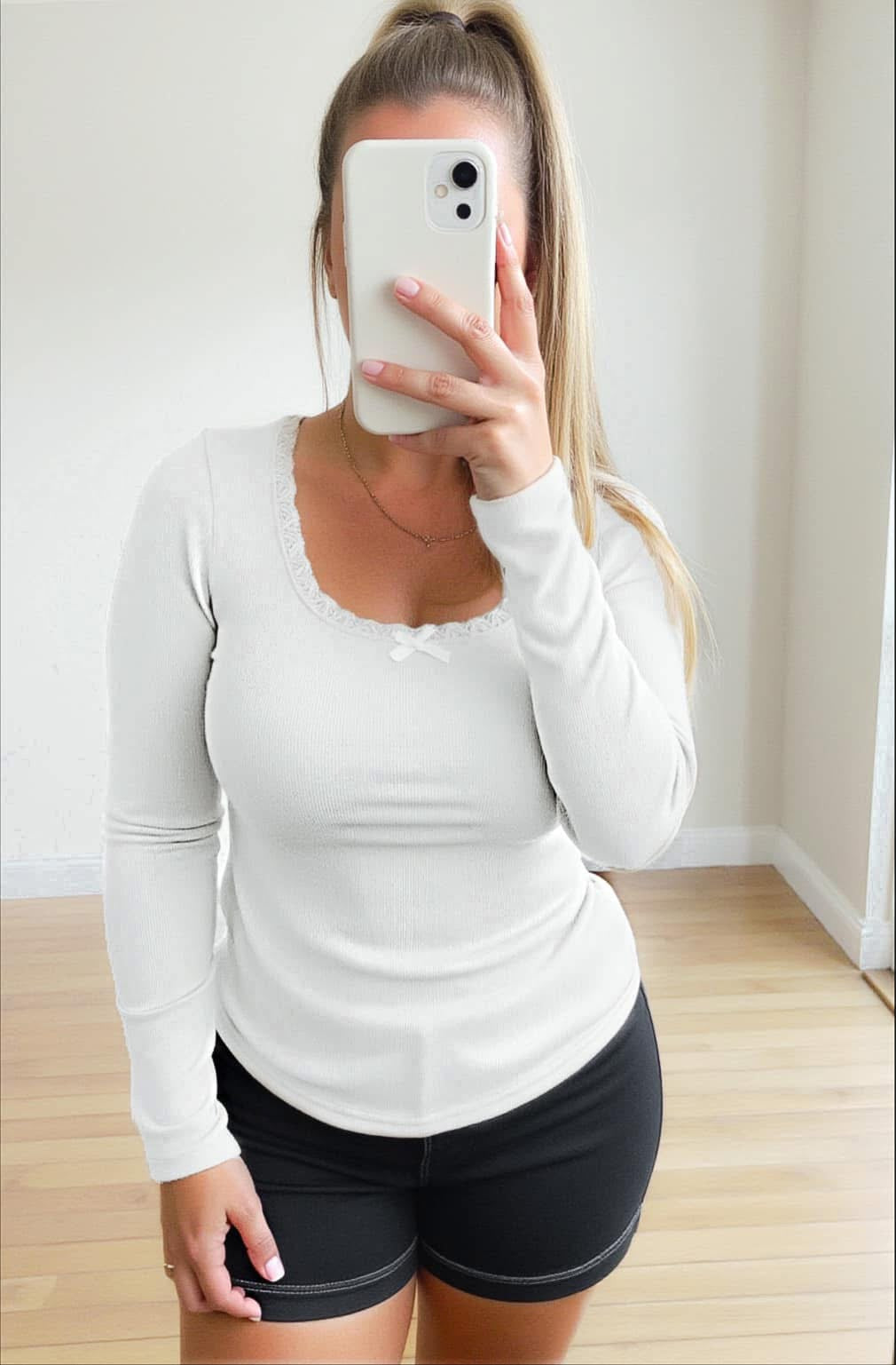 Lana Lace Trim Ribbed Long Sleeve - 3 colors