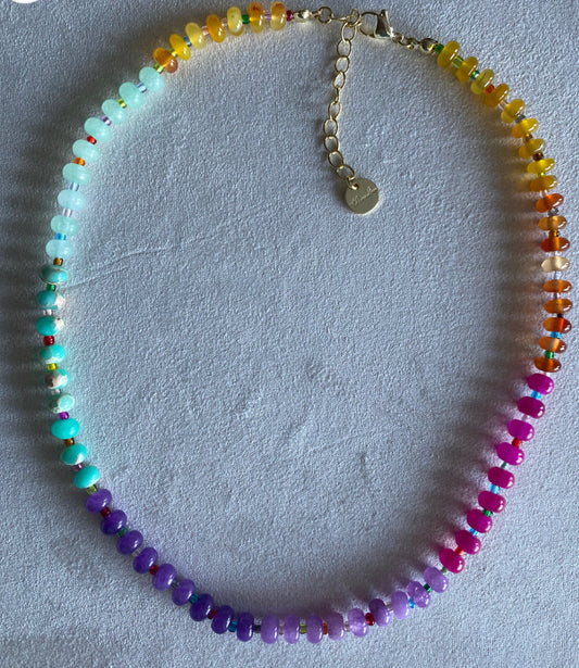 The Sis Kiss Multicolored Natural Stone Necklace w/ Toggle