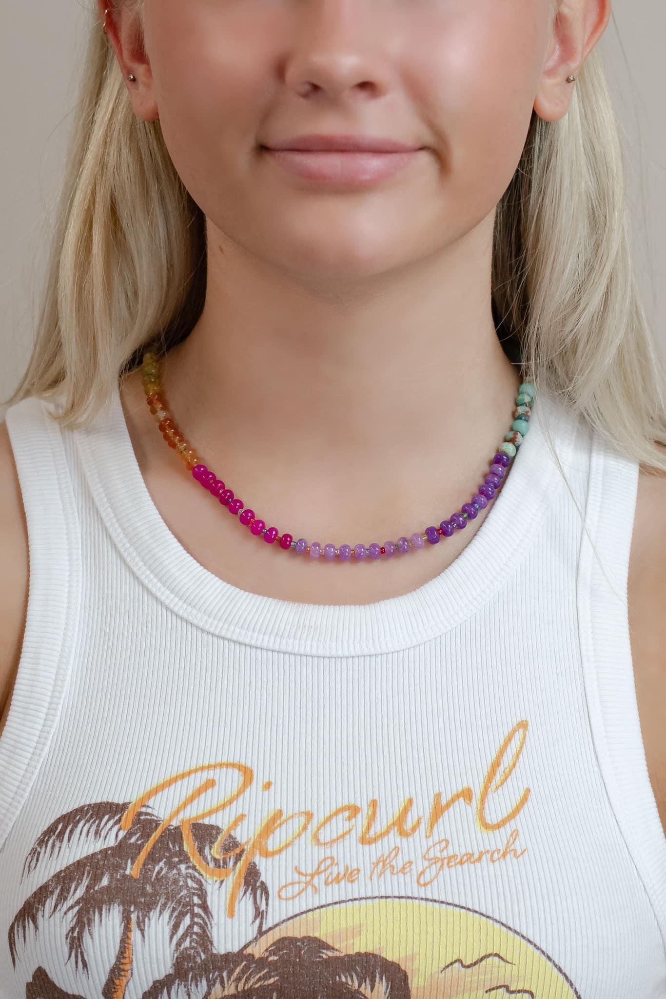 The Sis Kiss Multicolored Natural Stone Necklace w/ Toggle