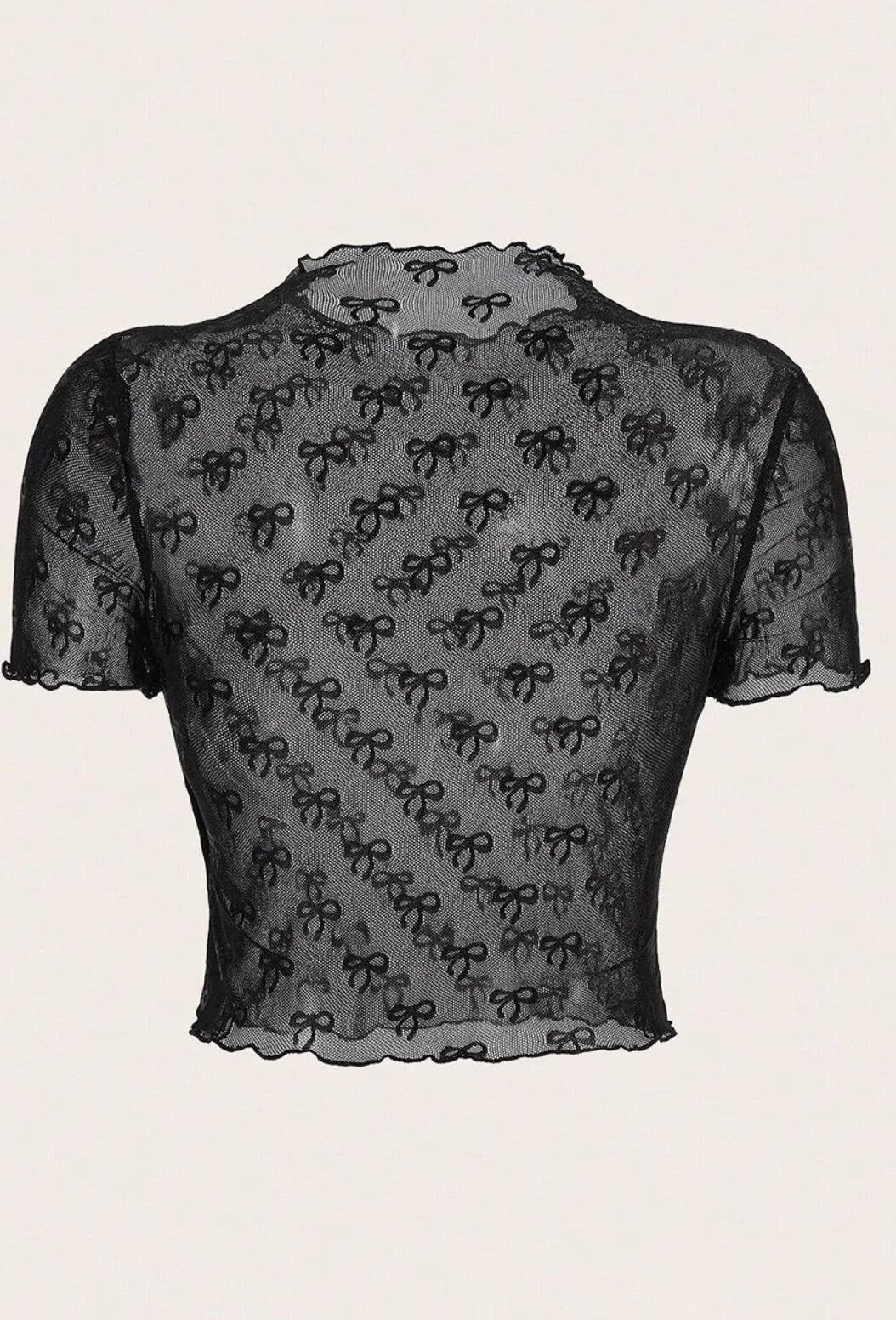 Black Bow Mesh Short Sleeve Top