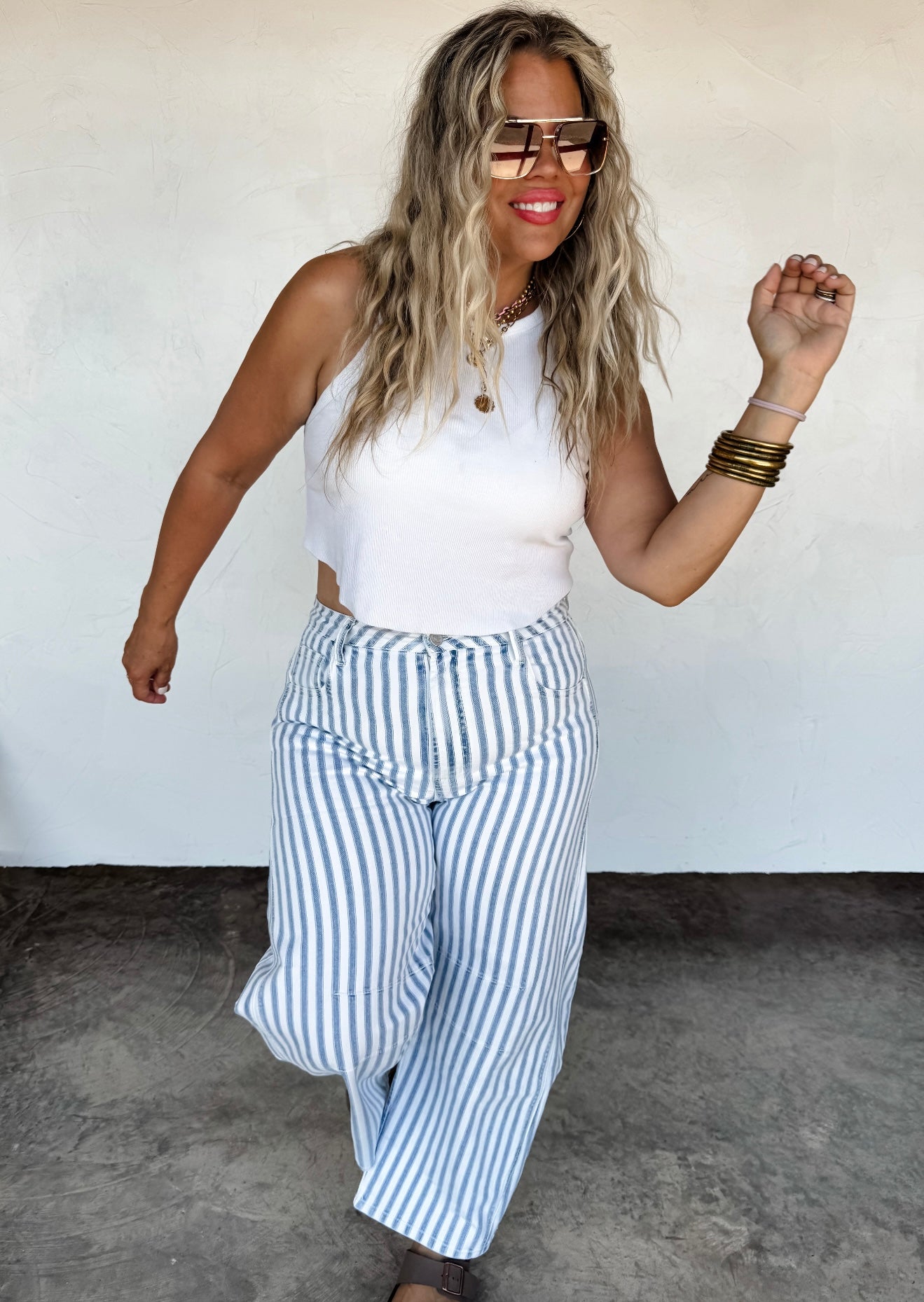 Beachy Stripe Barrel Jean