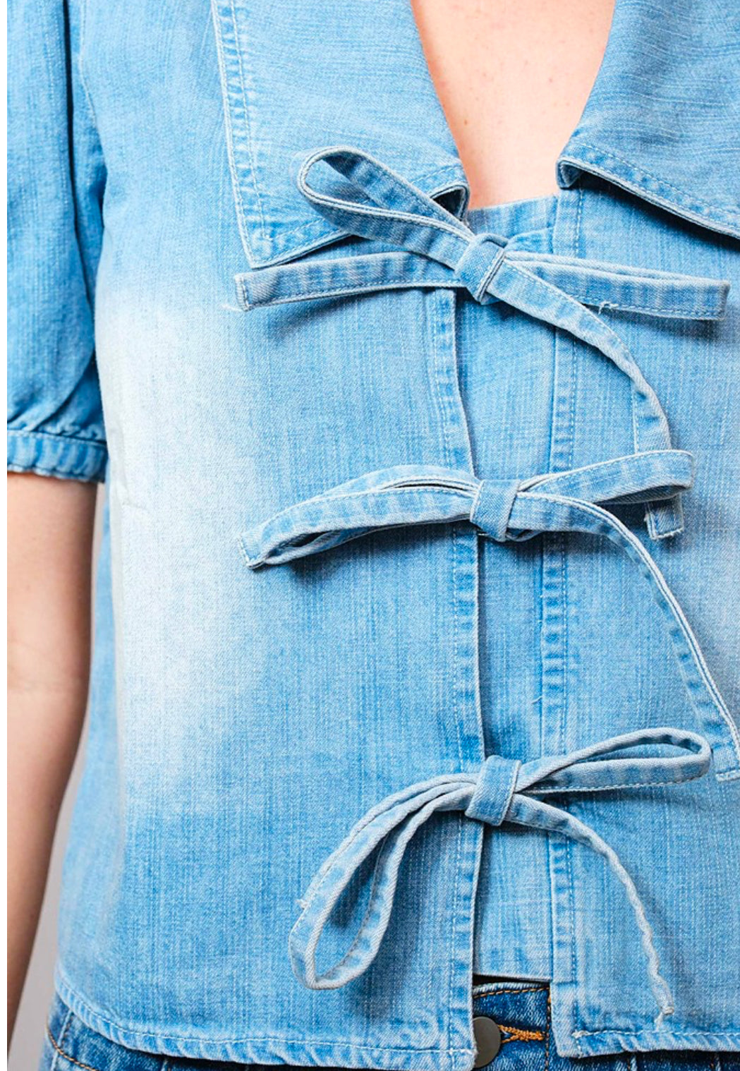 PREORDER - Chelsea Collar Tie-Front Denim Top