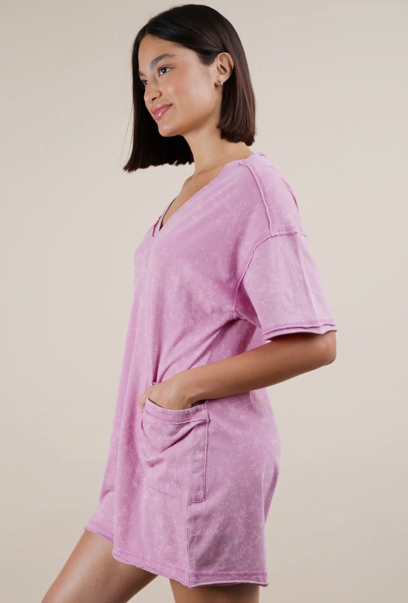PREORDER - Cadie Mineral Wash Oversized Romper in Orchid