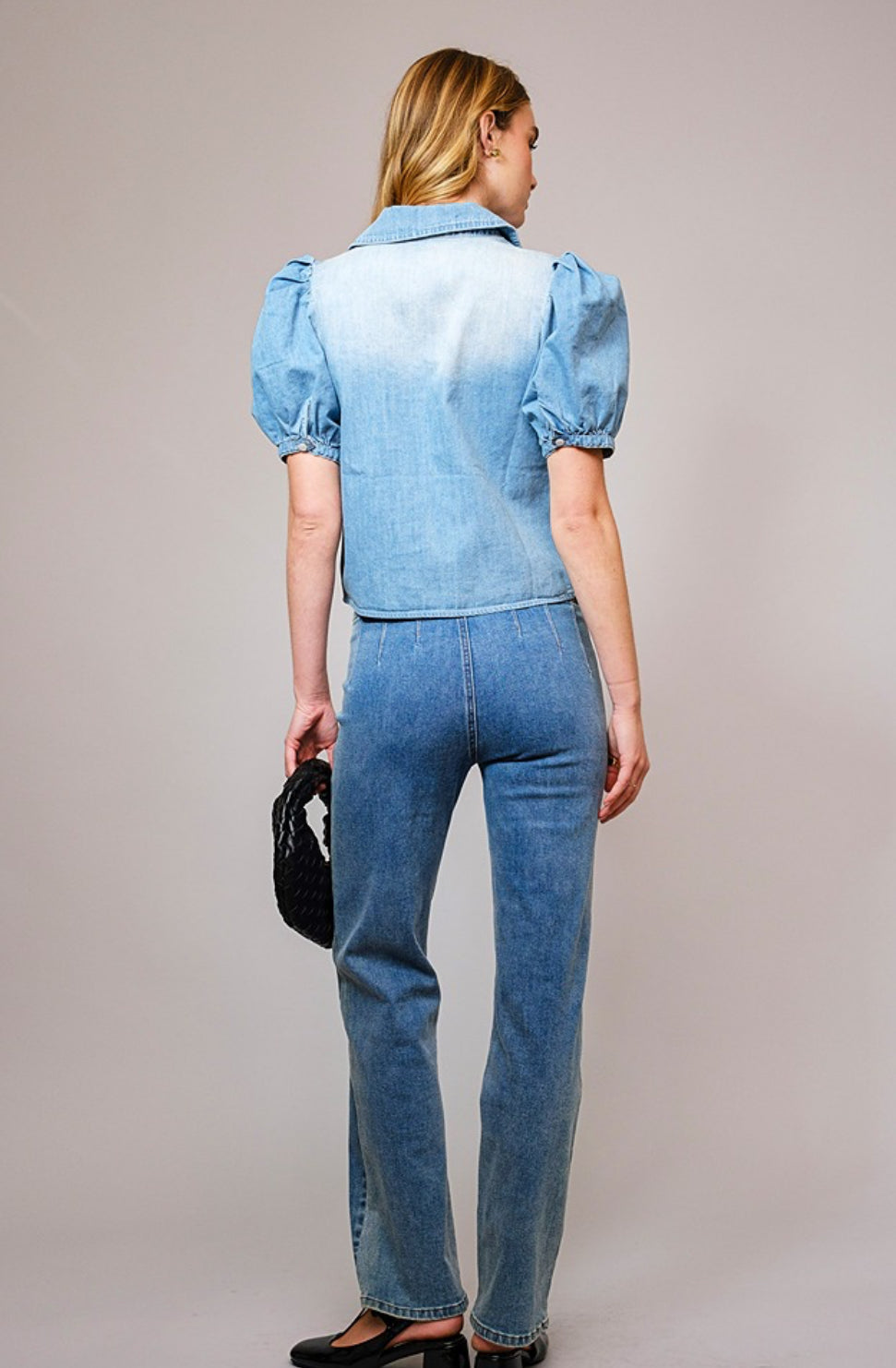 PREORDER - Chelsea Collar Tie-Front Denim Top