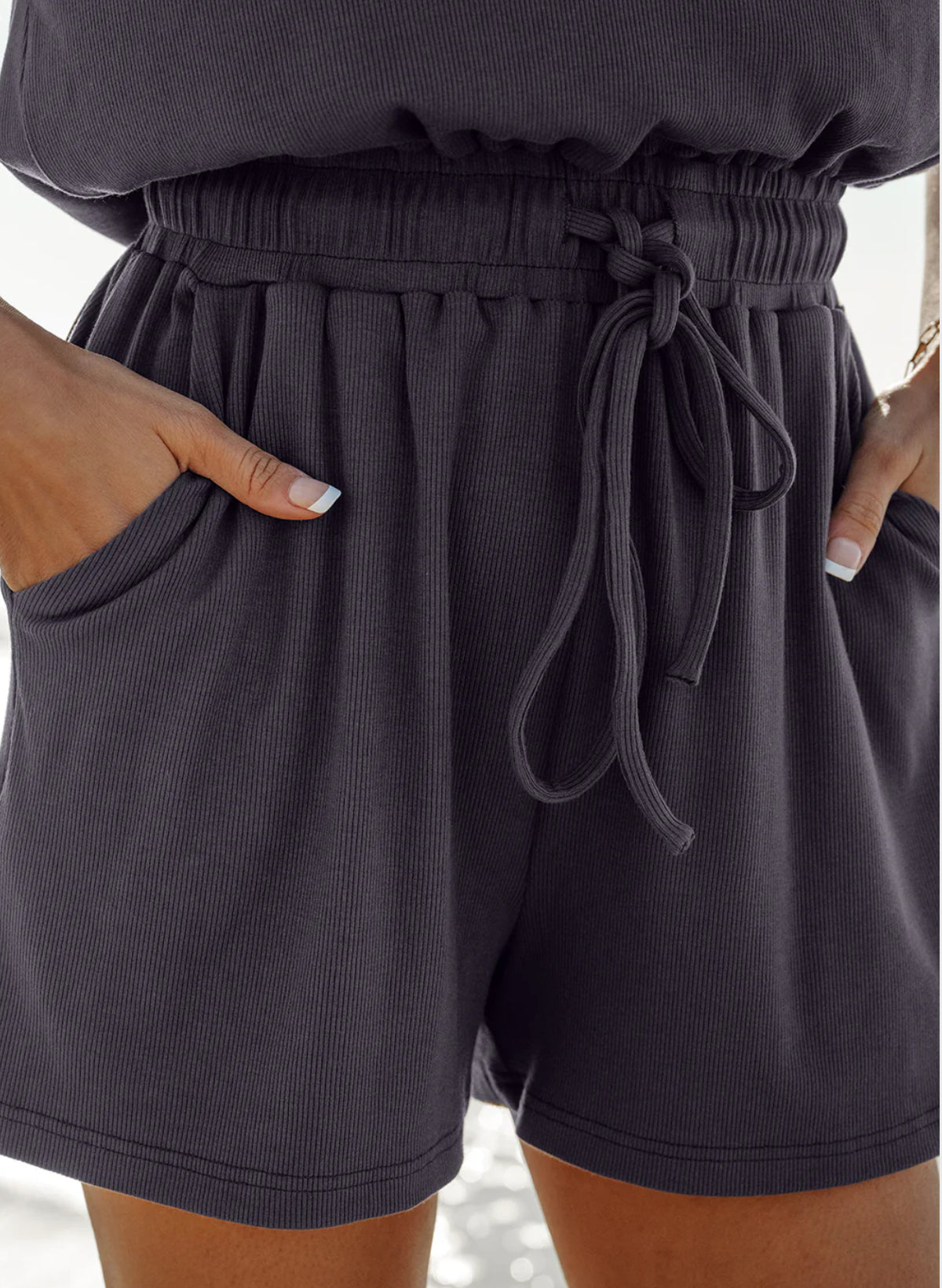 Black Open Back Drawstring Romper