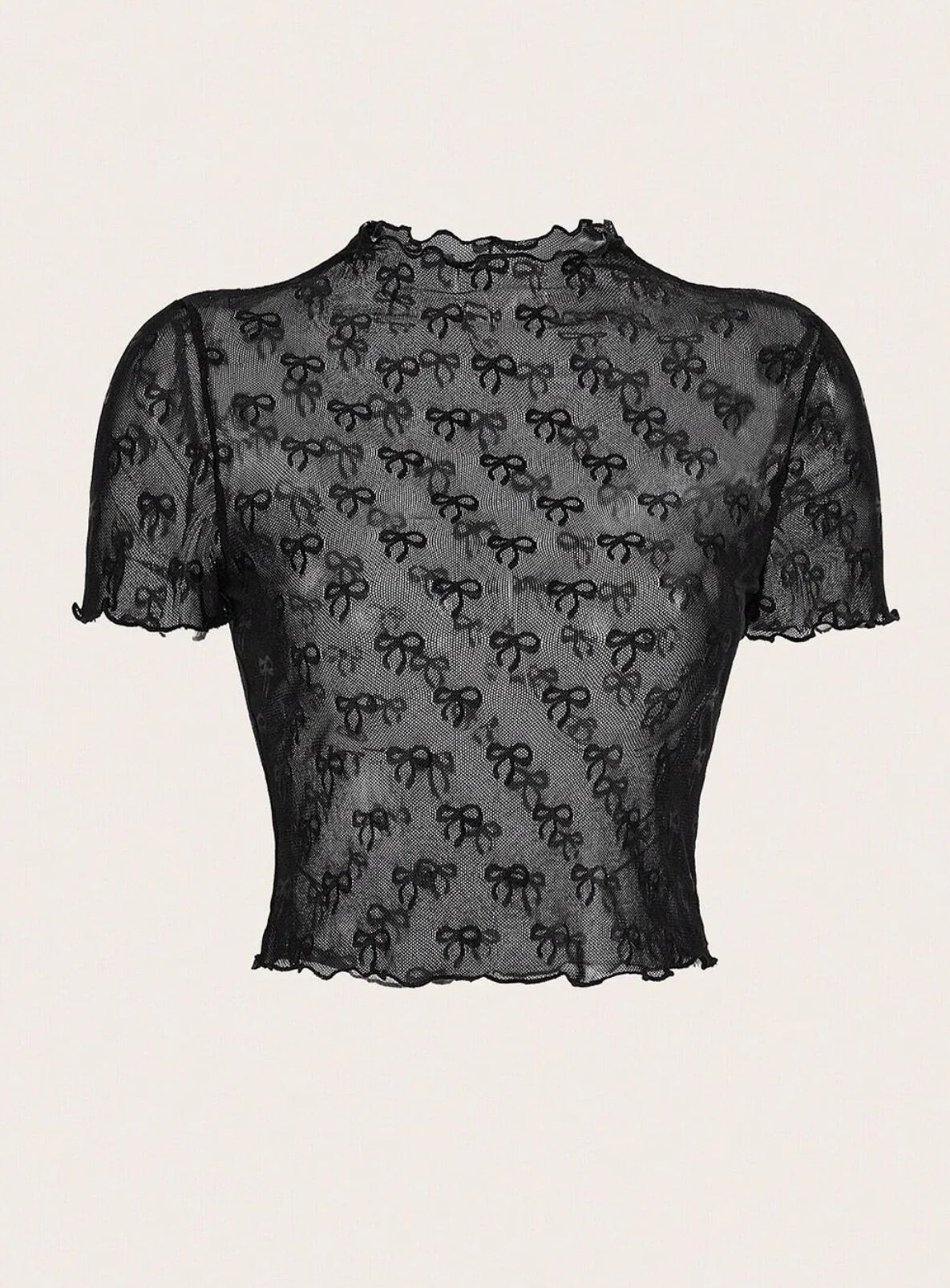 Black Bow Mesh Short Sleeve Top