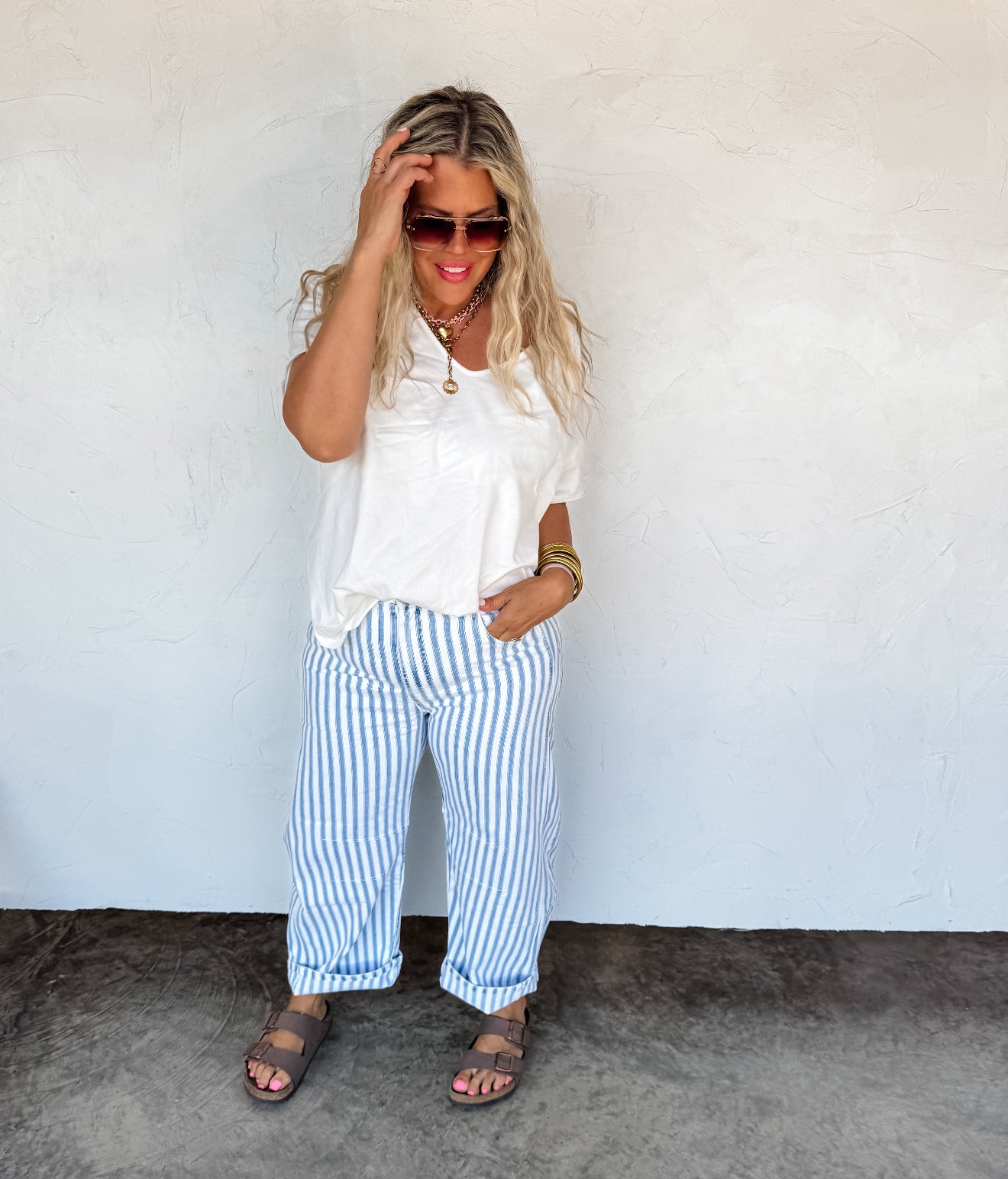 Beachy Stripe Barrel Jean