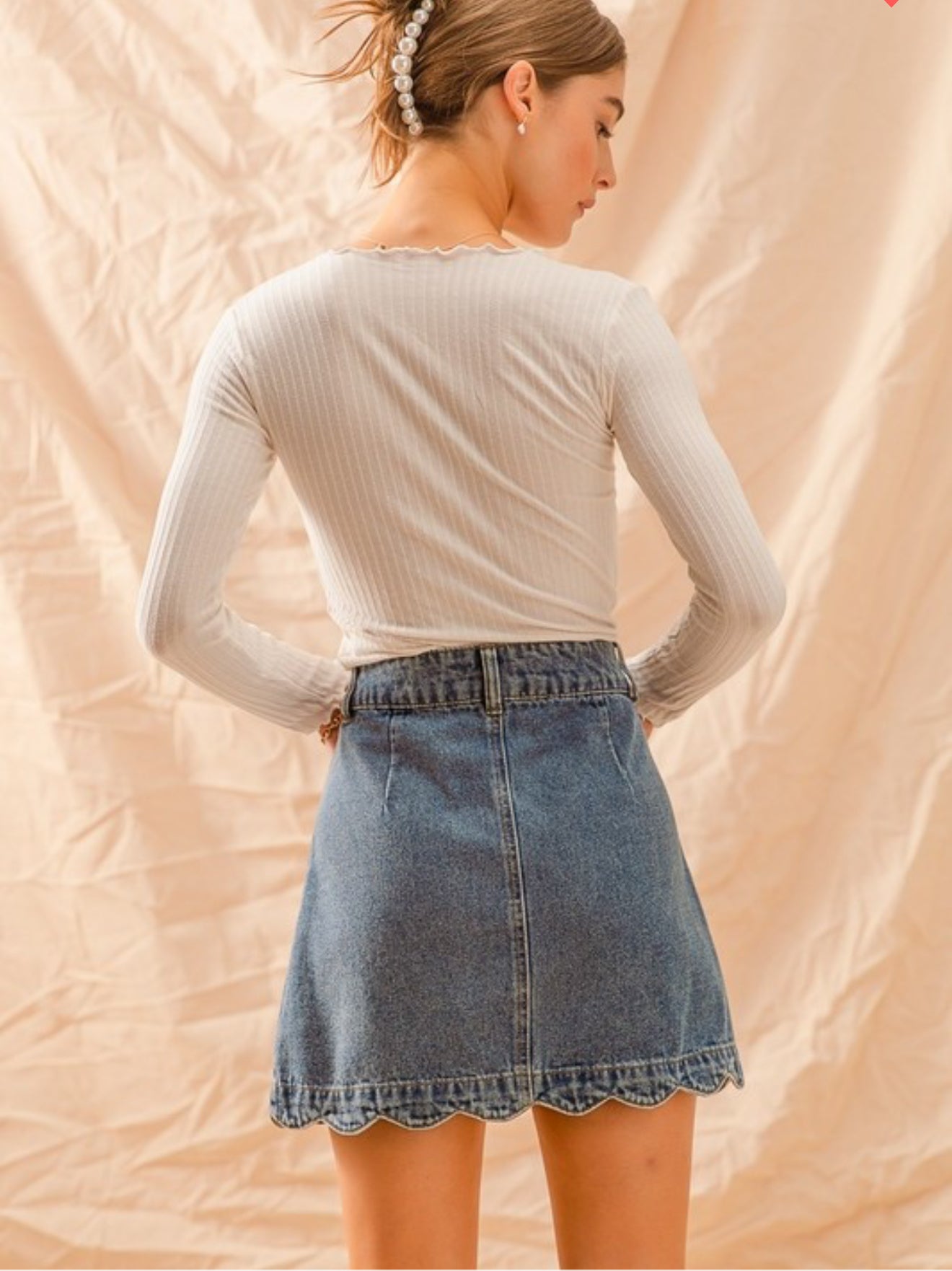 PREORDER - Scalloped Buttoned Front Denim Skirt
