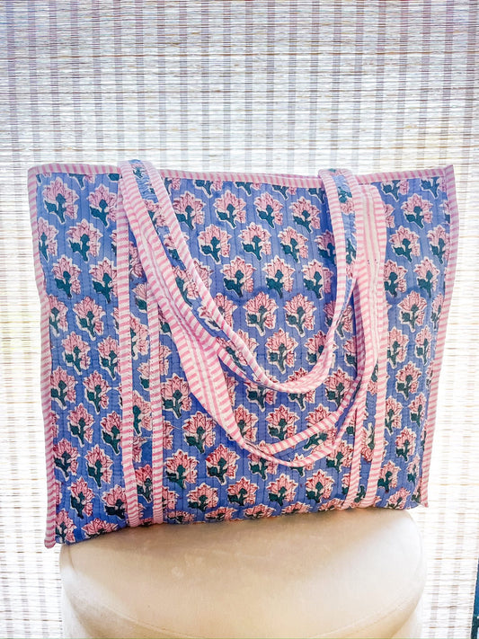 Sybil Blue Patterned Tote Bag