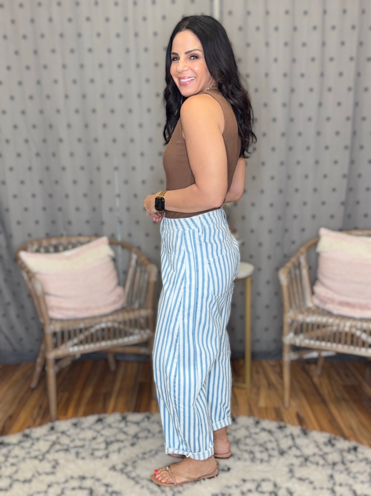 Beachy Stripe Barrel Jean