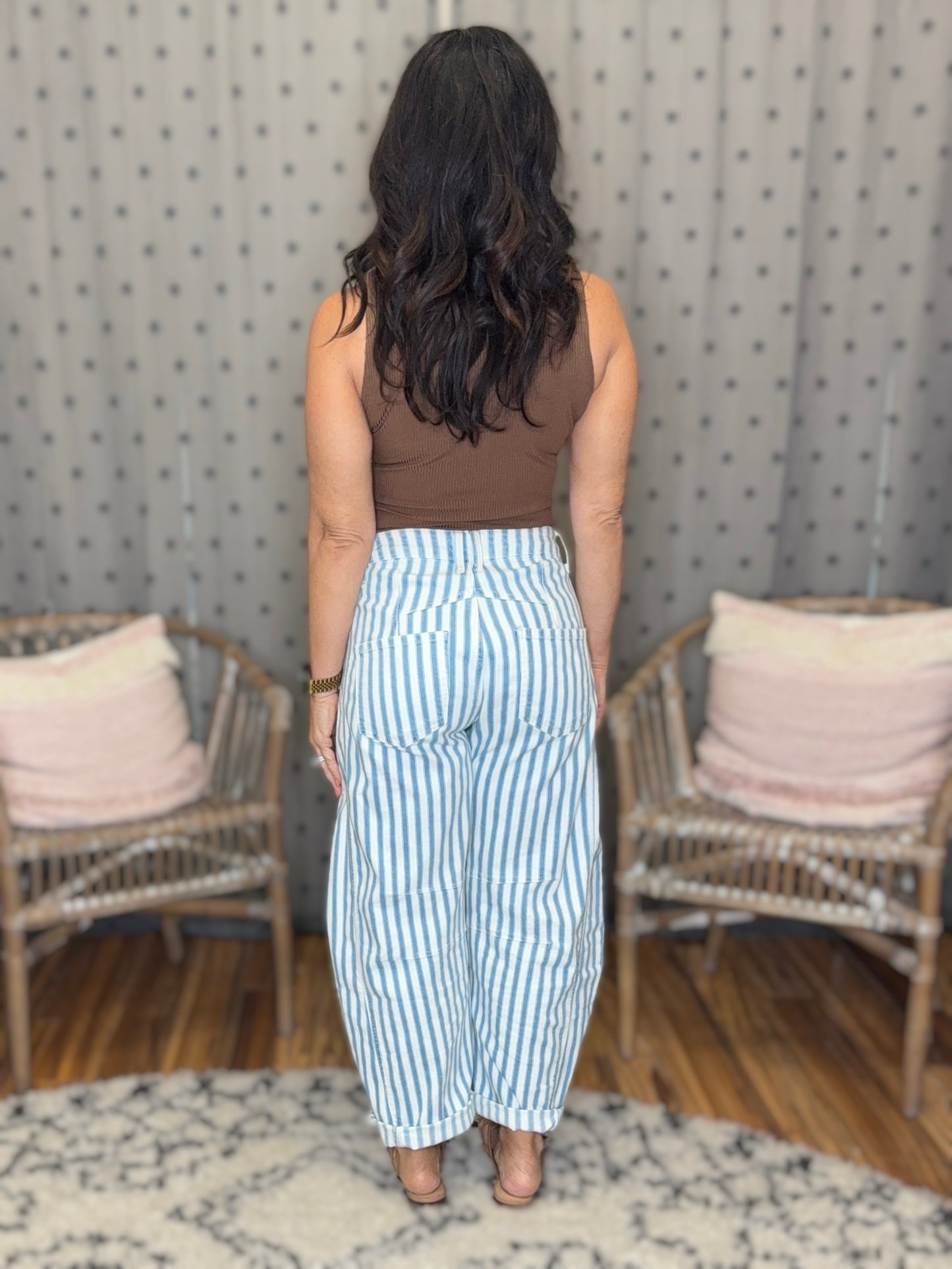 Beachy Stripe Barrel Jean