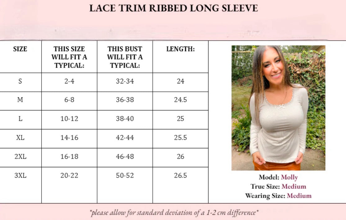 Lana Lace Trim Ribbed Long Sleeve - 3 colors
