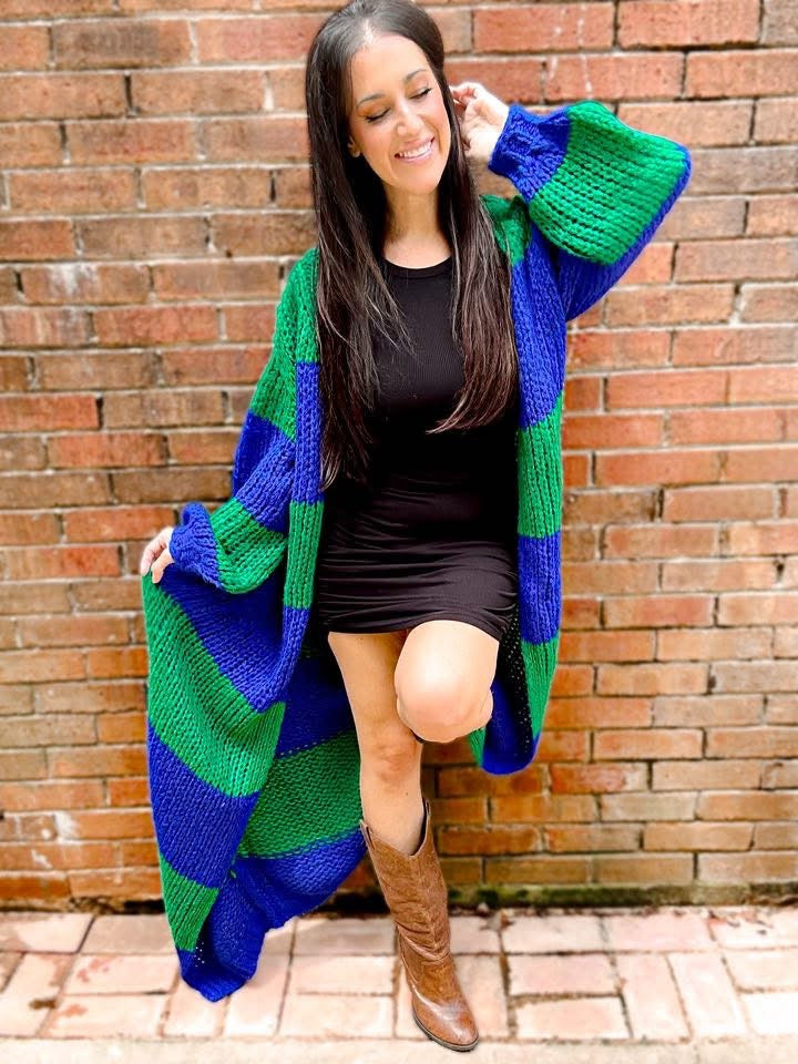 PREORDER - Oversized Chunky Striped Balloon Sleeve Duster Cardigan