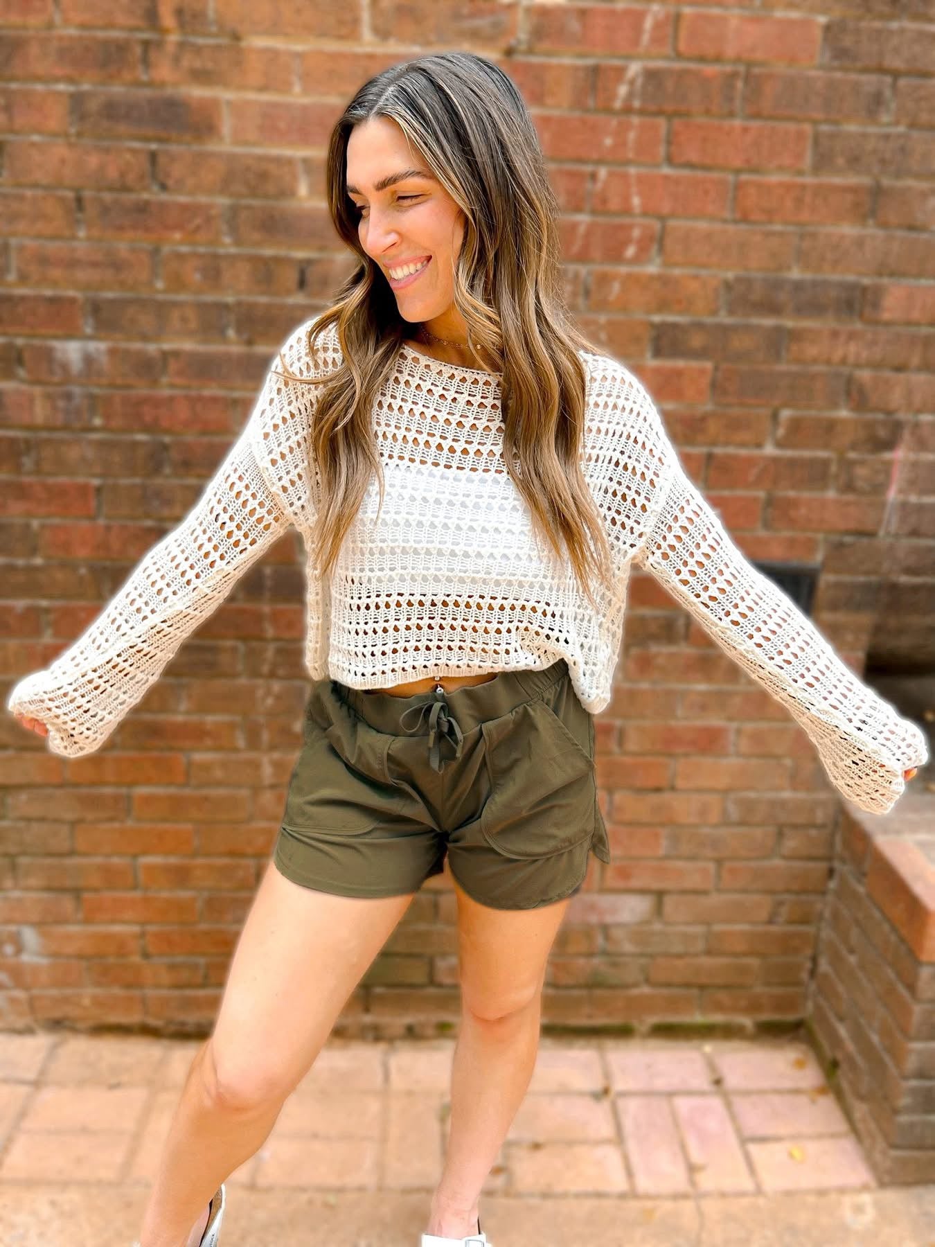 PREORDER - Wide Sleeve Crochet Crop Top Coverup