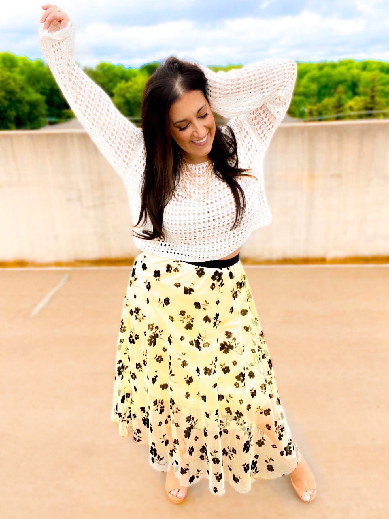 PREORDER - Wide Sleeve Crochet Crop Top Coverup