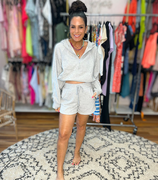 We're Only Getting Better Drawstring Shorts in Grey