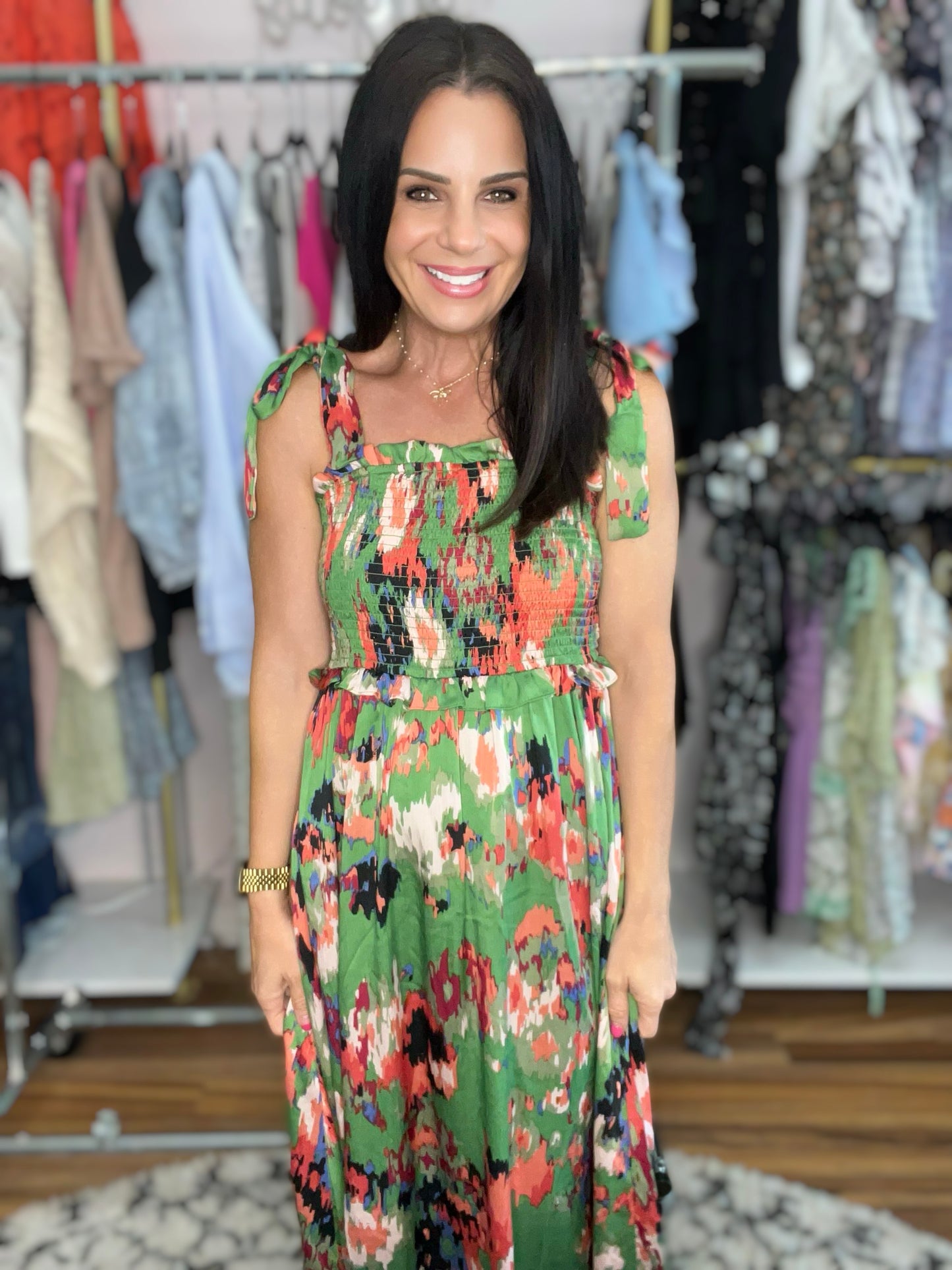 A Little While Longer Dress in Green