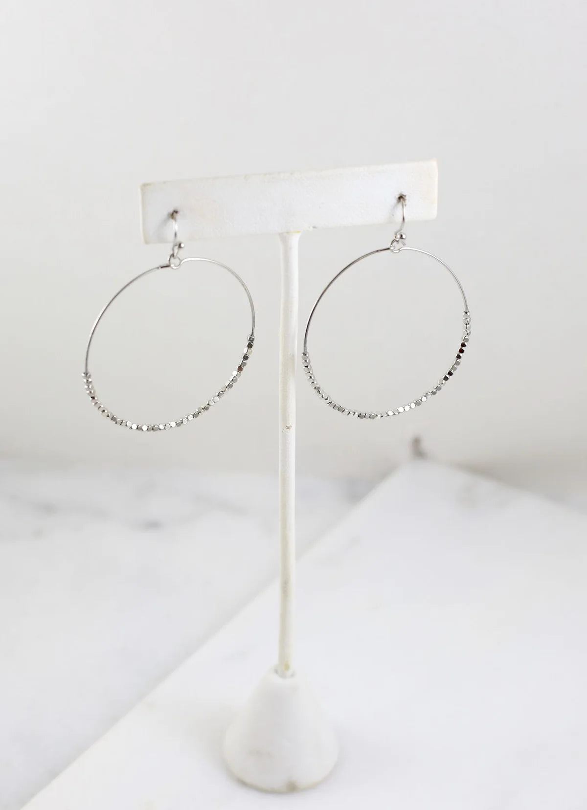 Amberwood Silver Bead Hoop Earrings