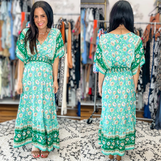 Amber V-Neck Smocked Short Sleeve Dress