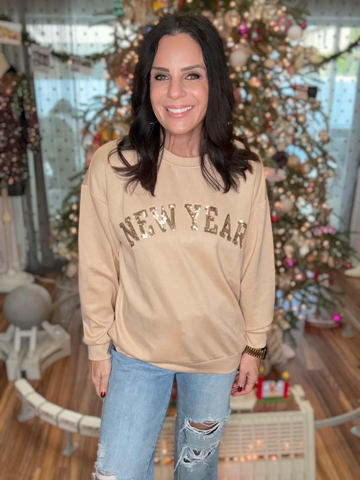 New Year Sequin Beaded Pullover