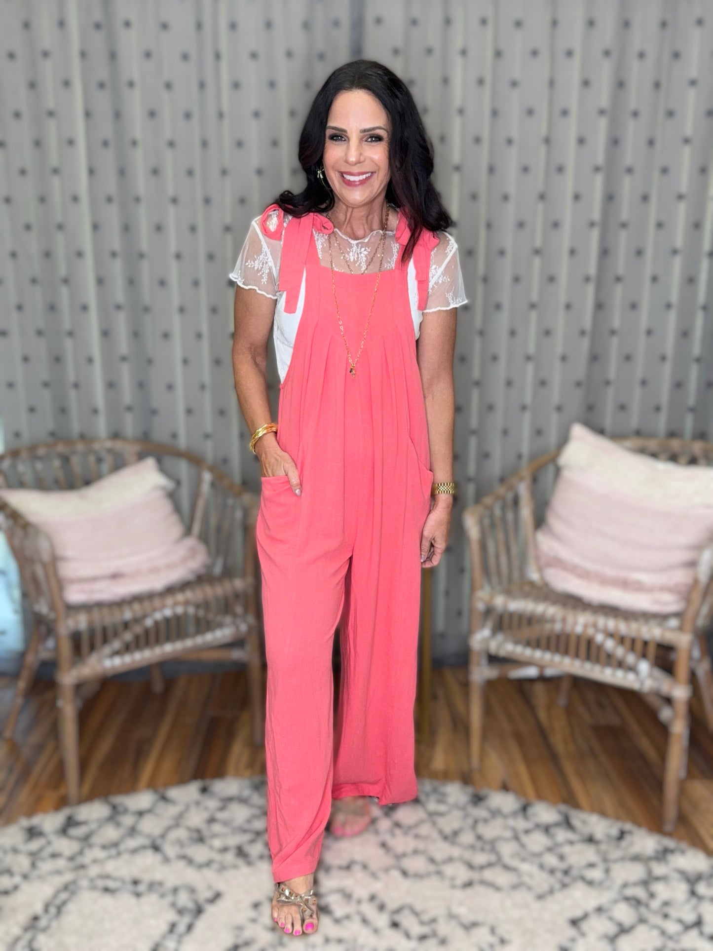 Self-Tie Shoulder Straps Jumpsuit