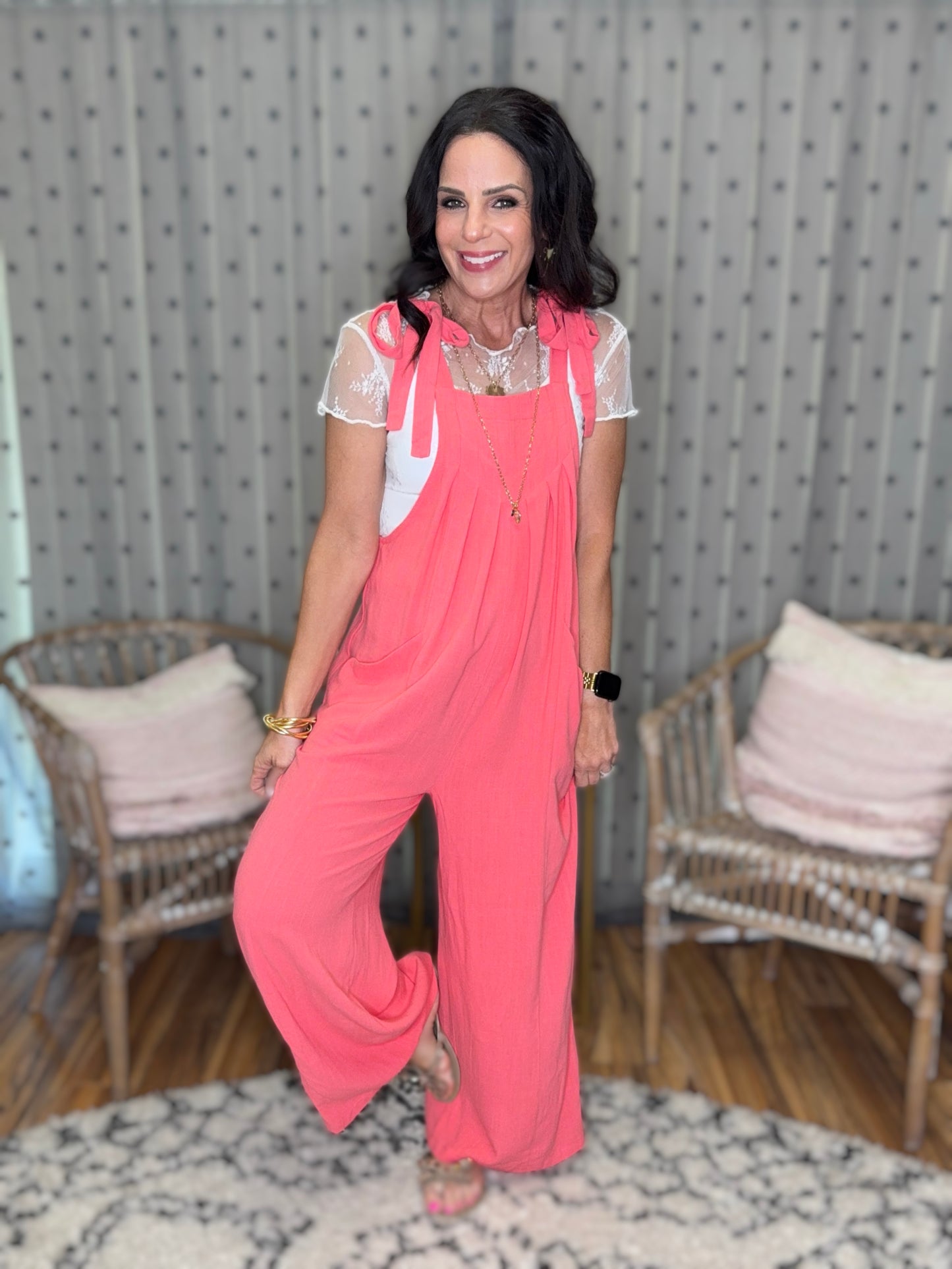 Self-Tie Shoulder Straps Jumpsuit