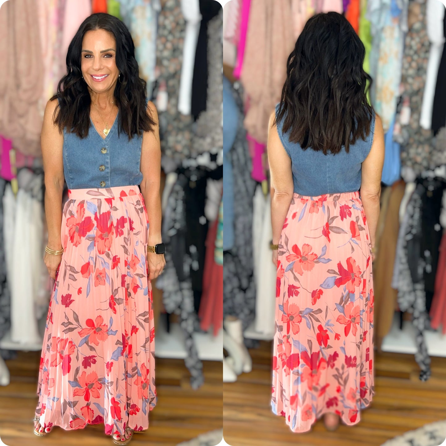 Angelique Floral Pleated Maxi Skirt