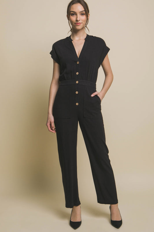 Alyssa Button Up Front Pocket Jumpsuit