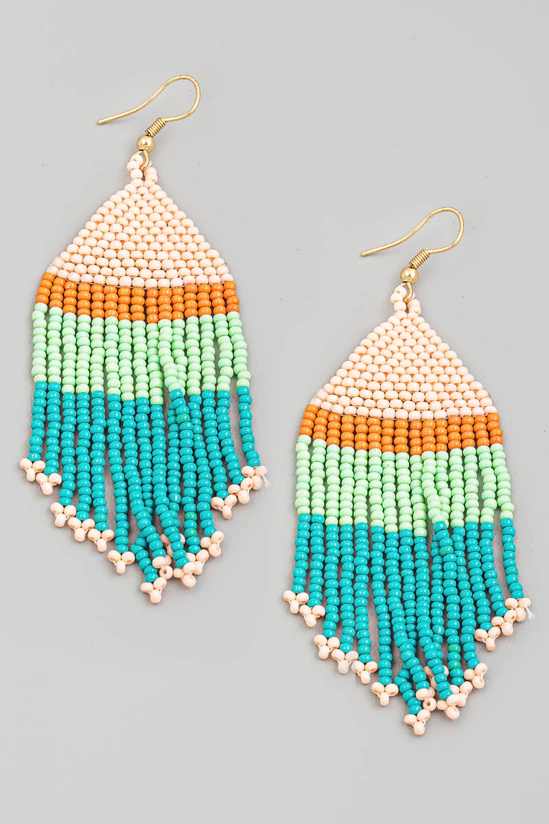 Striped Seed Beaded Fringe Drop Earrings