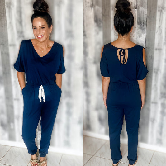 Andi V-Neck Cold-Shoulder Jumpsuit with Pockets