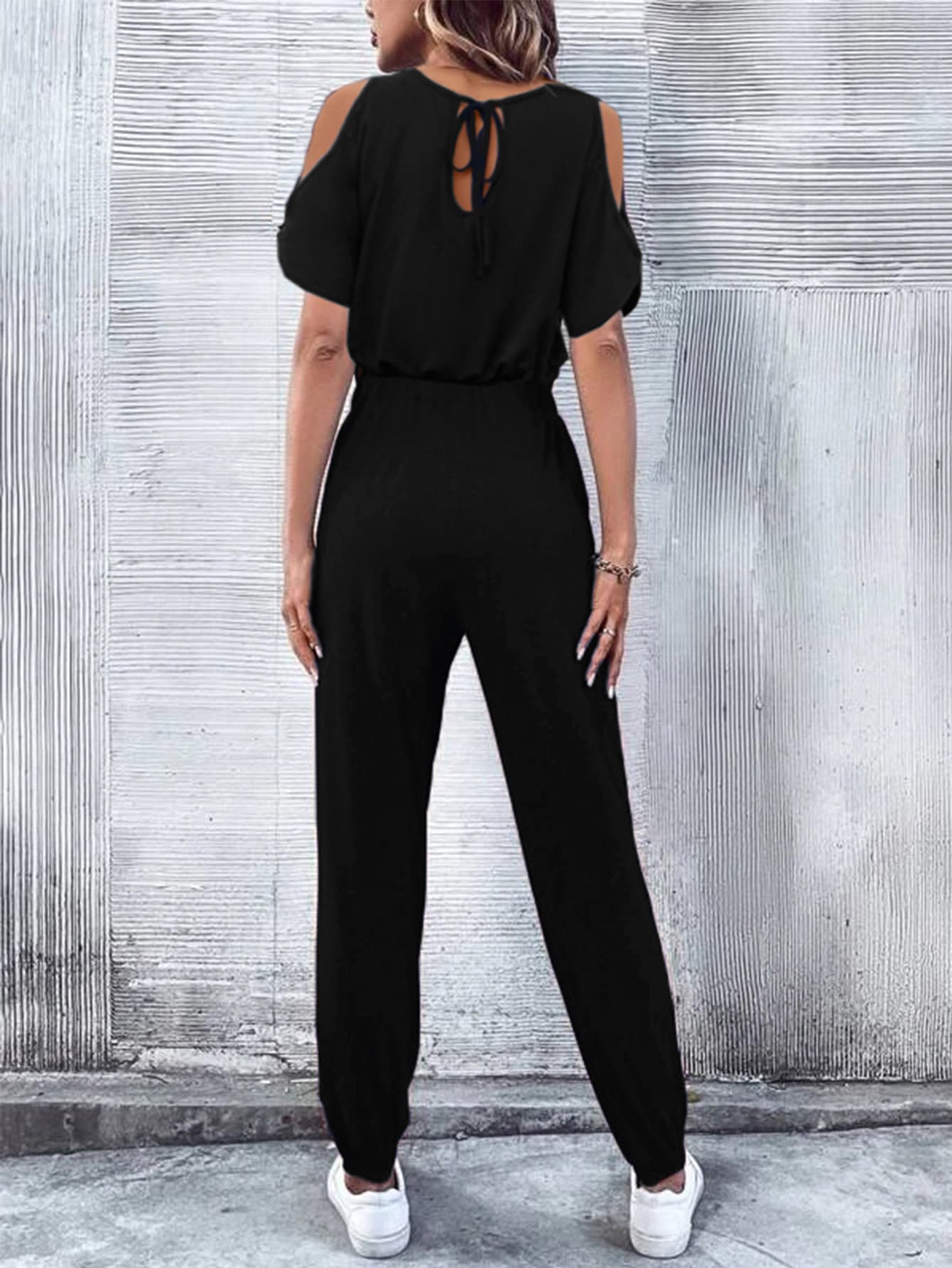 Andi V-Neck Cold-Shoulder Jumpsuit with Pockets