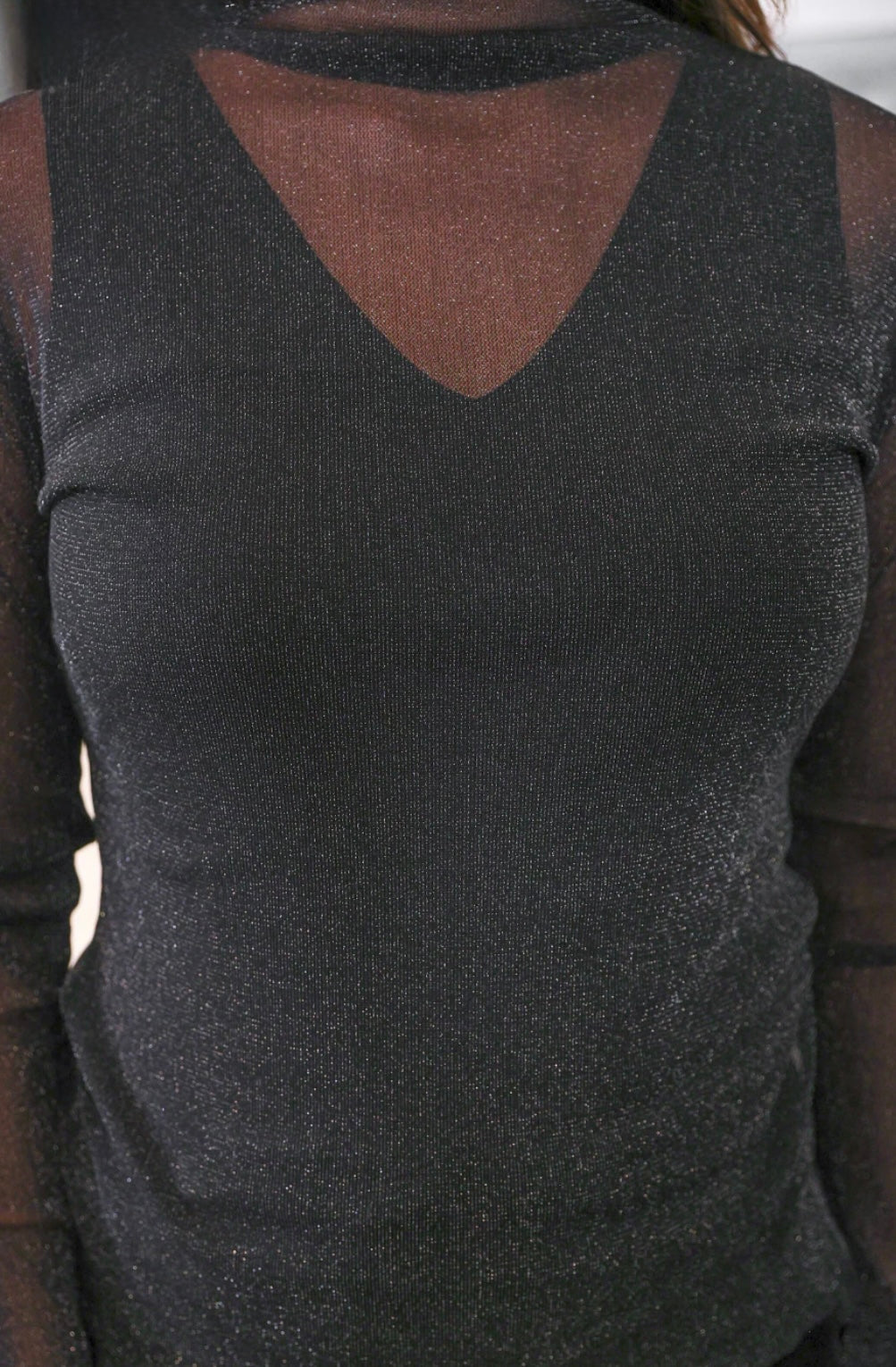 Keigan Mesh Top - Black Glitter