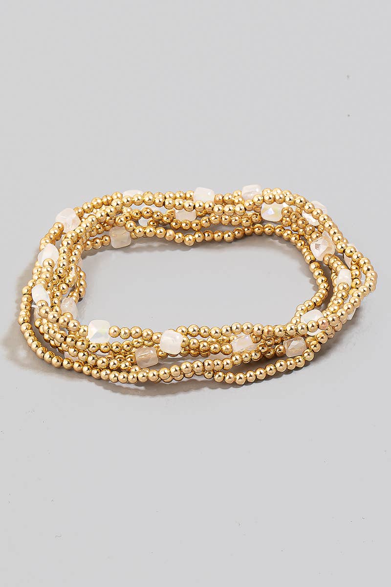 Faceted Glass And Metallic Beaded Bracelet Set - 3 colors