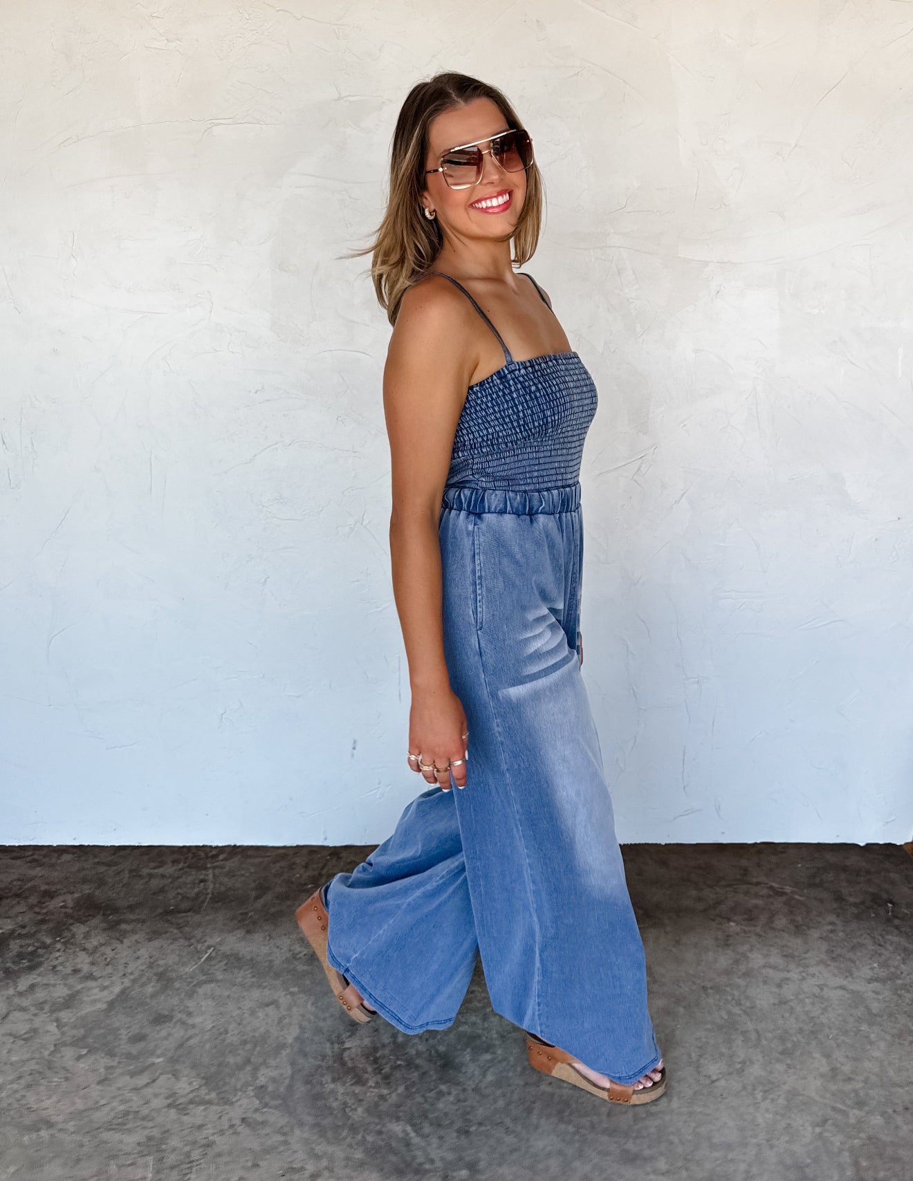PREORDER - Denim Crush Smocked Jumpsuit