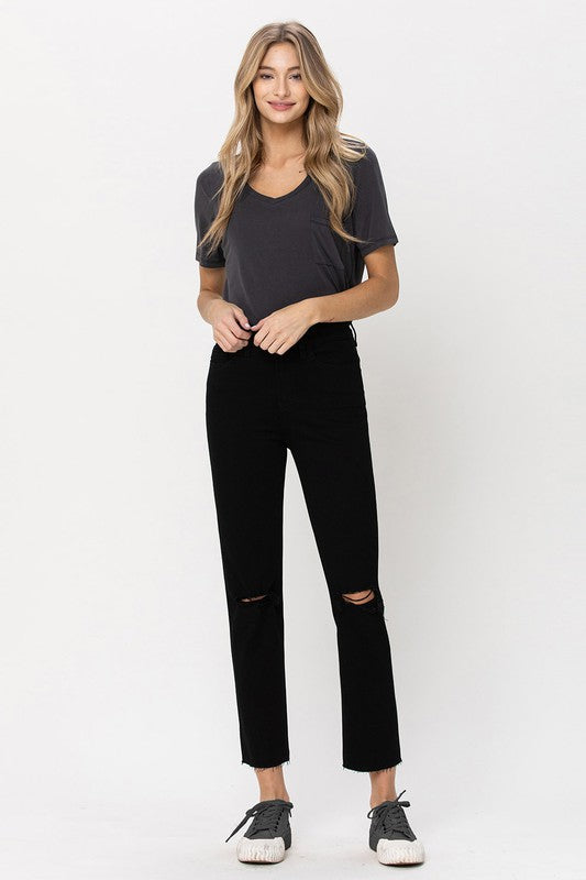 Vervet Black High Rise Straight Jeans w Raw Hem