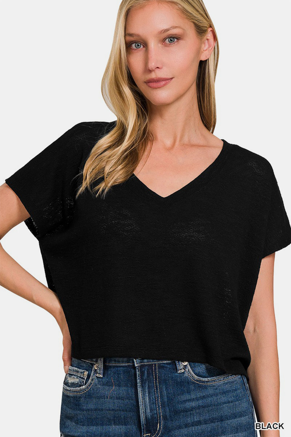 V-Neck Short Sleeve Crop T-Shirt