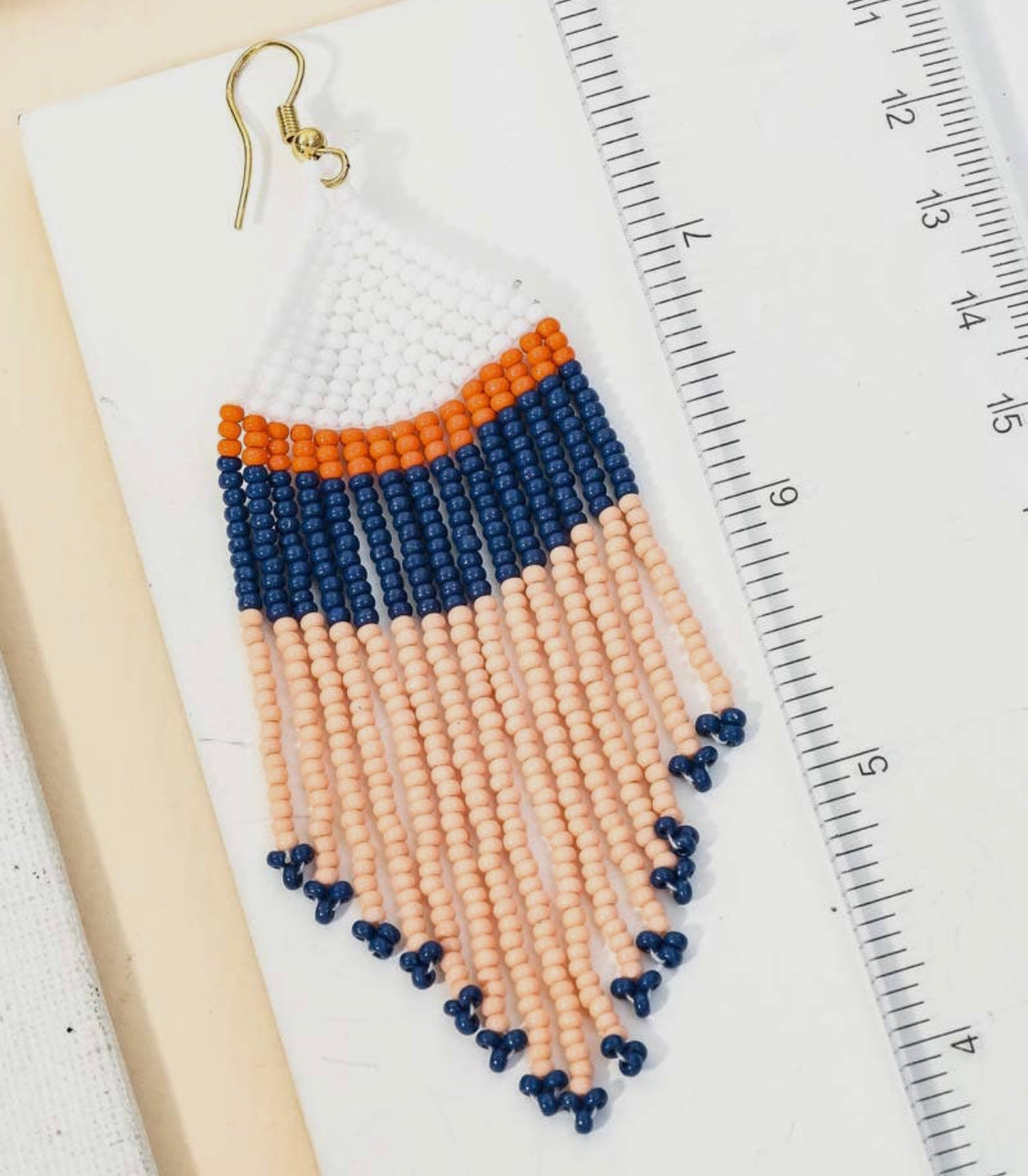 Striped Seed Bead Fringe Earrings