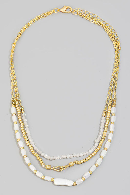 Mixed Beaded Layered Chains Necklace