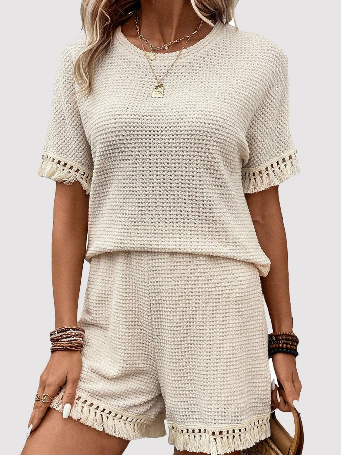 Madison Tassel Round Neck Top and Shorts Set - 3 colors