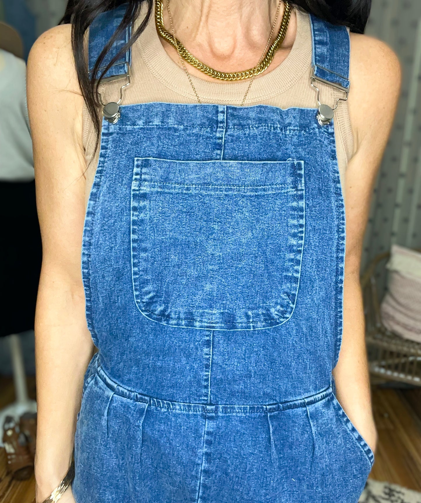 Anya Wide Leg Denim Overalls