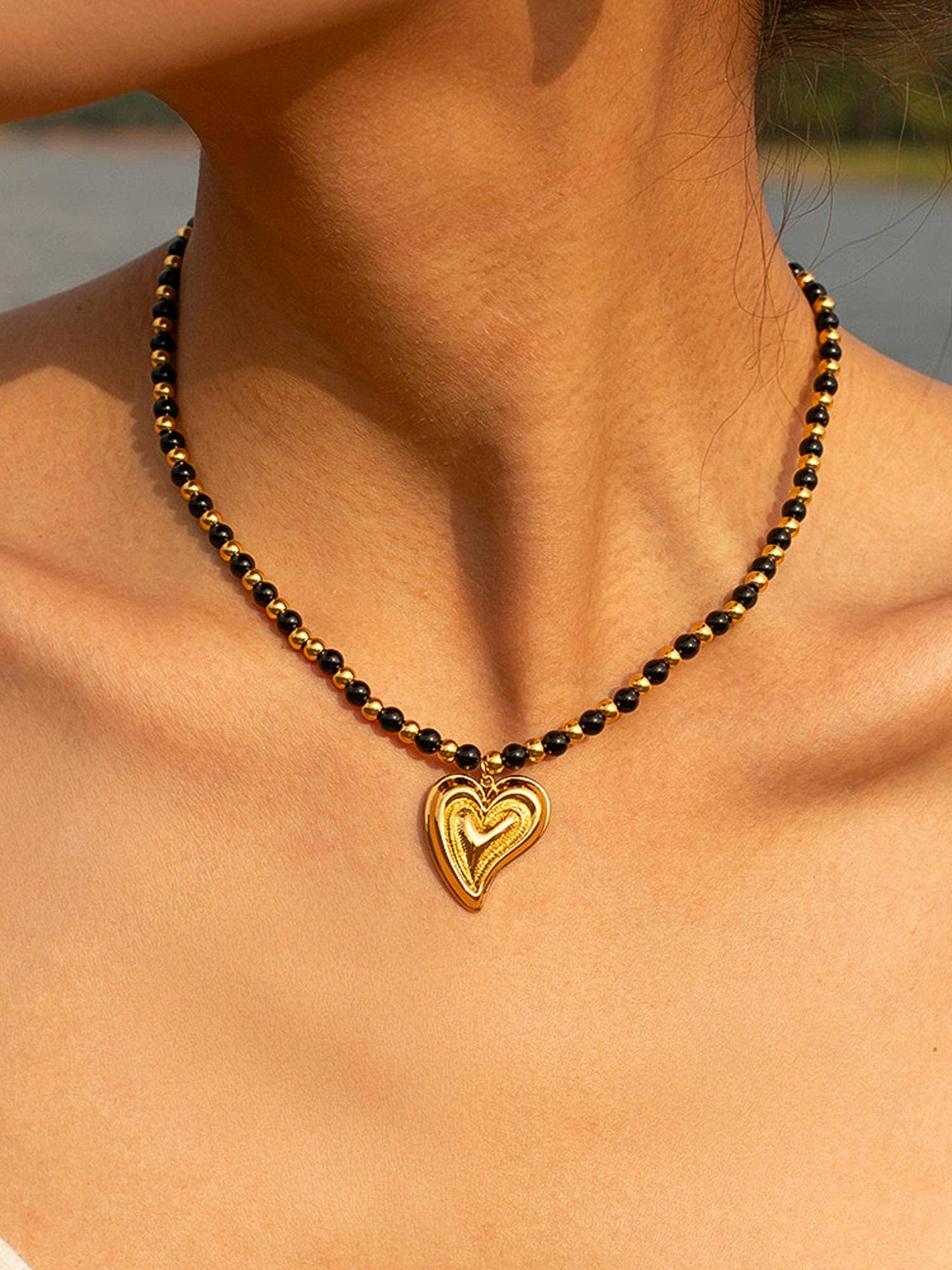 Sappho Gold Heart Beaded Necklace