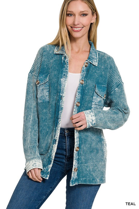 Riley Waffle Acid Wash Shacket